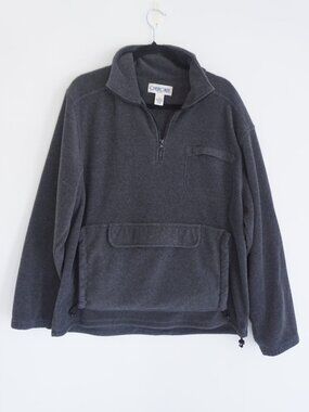 Cherokee Grey Fleece Convertible Zip Neck Pocket Packable Pullover Sweater Large